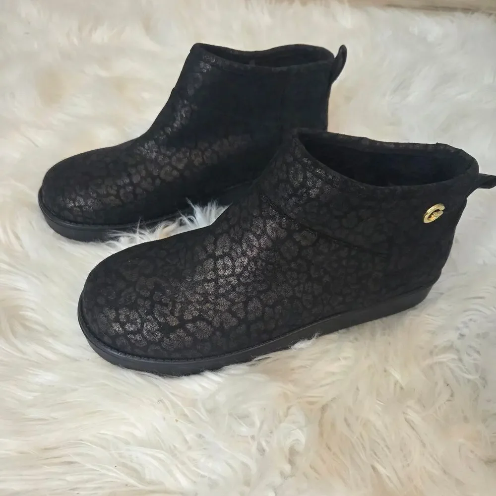 New G by Guess Black Leopard Print Mini Boot Sz 6